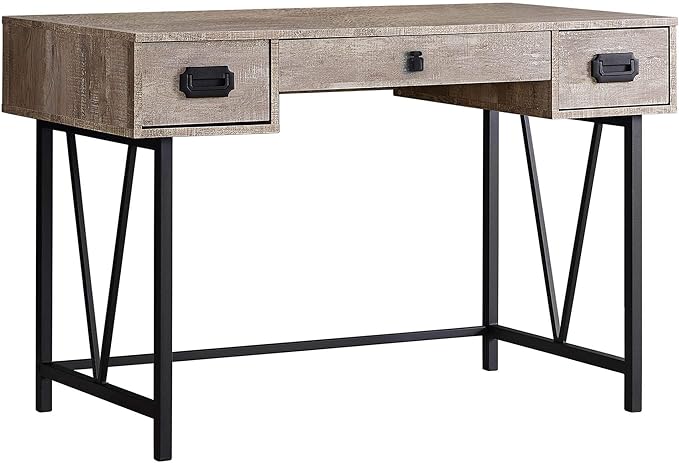 Monarch Specialties Laptop Table with Drawers-Industrial Style-Metal Legs Computer Desk Home & Office, 48" L, Taupe Reclaimed Wood Look - LeafyLoom