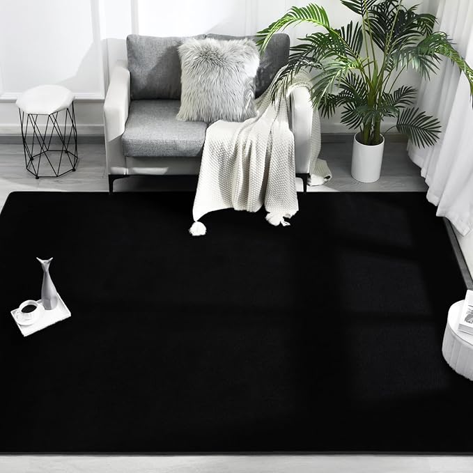 Area Rugs for Bedroom Living Room, 5x8 Black Super Soft Comfy Thickened Memory-Foam Indoor Carpets, Modern Aesthetic Minimalist Carpet for Boys Girls Adults Apartment Nursery Home Décor - LeafyLoom