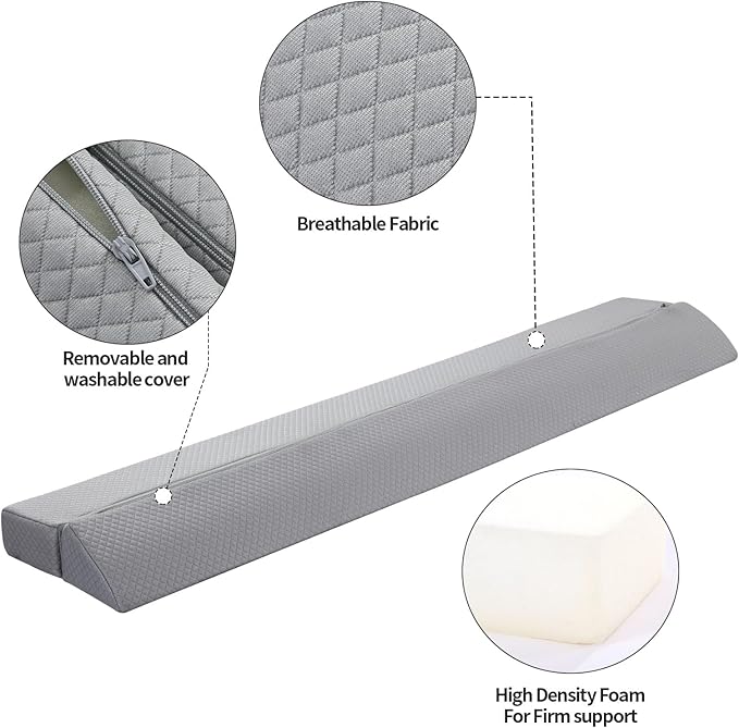 Pillow Wedge for Headboard Gap,Bed Gap Filler Twin Size,Foldable Bed Wedge Pillow for Headboard,Light Grey Bed Wedge Gap Filler,Foam Mattress Gap Filler,39"x6"x6" - LeafyLoom