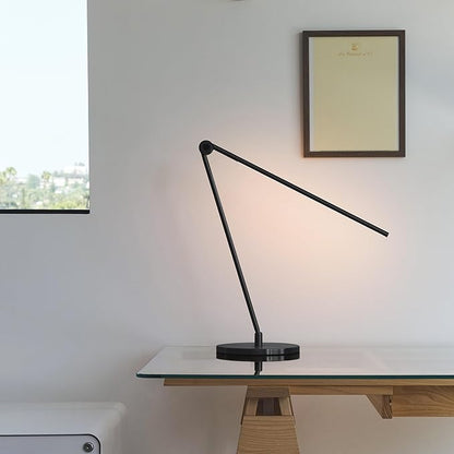 Brightech Libra LED Table Lamp - Contemporary Minimalist Thin Compact Desk Lamp - Adjustable Pivoting LED Head with Built-in Dimmer and Color Changing LED - Black - LeafyLoom