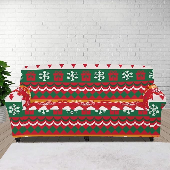 FKELYI Red Christmas Sofa Furniture Protector Easy Going Stretch Sofa Slipcover Comfortable Sofa Couch Cover with Elastic Bottom L FKELYI