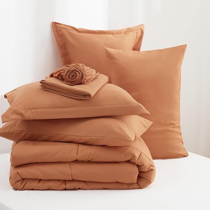 Bedsure Burnt Orange Twin XL Comforter Set - 5 Pieces Solid Twin XL Bed in a Bag for College, Twin XL Bed Set Burnt Orange with Comforters, Sheets, Pillowcase & Sham, Extra Long Twin Comforter Set - LeafyLoom