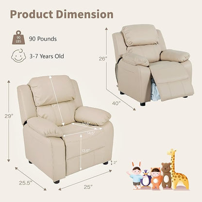 JC Home MACARON Kids Chair Leather Recliner Sofa Toddler Youth Children Child Ages 3-7, Cream - LeafyLoom