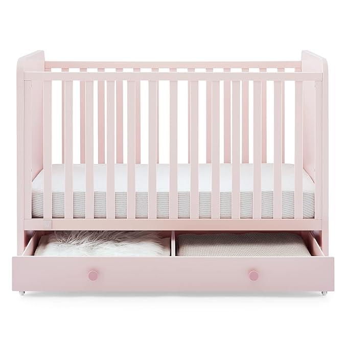 GAP babyGap Graham 4-in-1 Convertible Crib with Storage Drawer - Greenguard Gold Certified, Blush Pink/Dark Pink - LeafyLoom