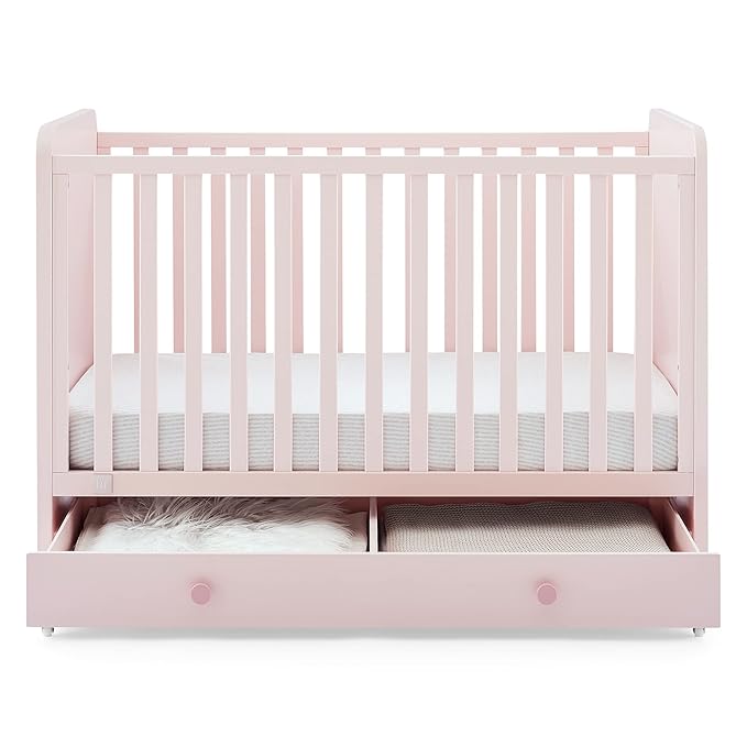 Delta Children babyGap Graham 4-in-1 Convertible Crib with Storage Drawer + Brannan Bear Bookcase with Bins + Brannan Bear Wall Shelf with 4 Hooks, Blush Pink/Dark Pink (Bundle) - LeafyLoom