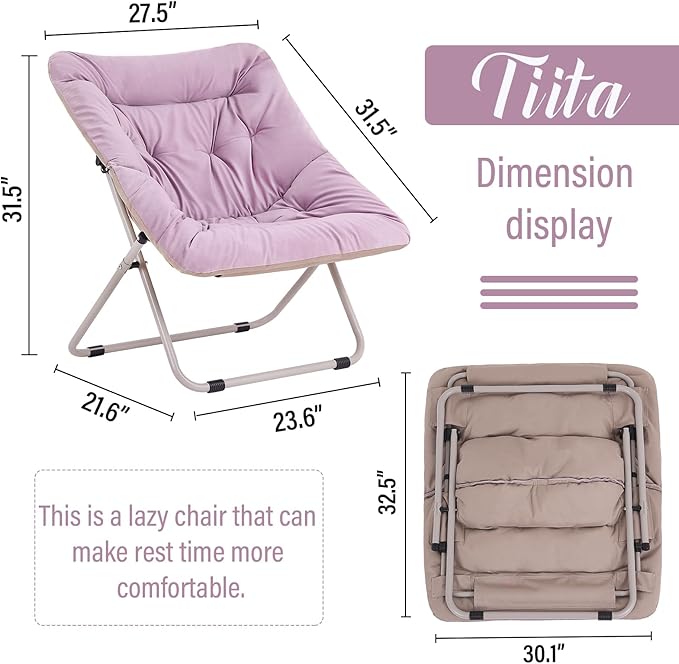 Tiita Comfy Saucer Chair, Soft Faux Fur Oversized Folding Accent Chair, Lounge Lazy Chair for Kids Teens Adults, Metal Frame Moon Chair for Bedroom, Living Room, Dorm Rooms - LeafyLoom