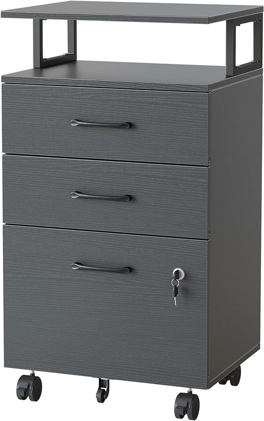 FEZIBO File Cabinet with Lock for Home Office, 3-Drawer Rolling Filing Cabinet, Home Office File Cabinet for A4/Letter/Legal Size, Printer Stand, Wooden Storage Cabinet, Black - LeafyLoom