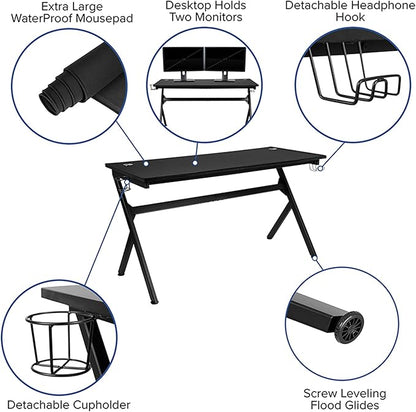 Flash Furniture Duncan 55" x 24" Extra Large Gaming Desk with Headphone Hook and Cup Holder - Free Mouse Pad - LeafyLoom