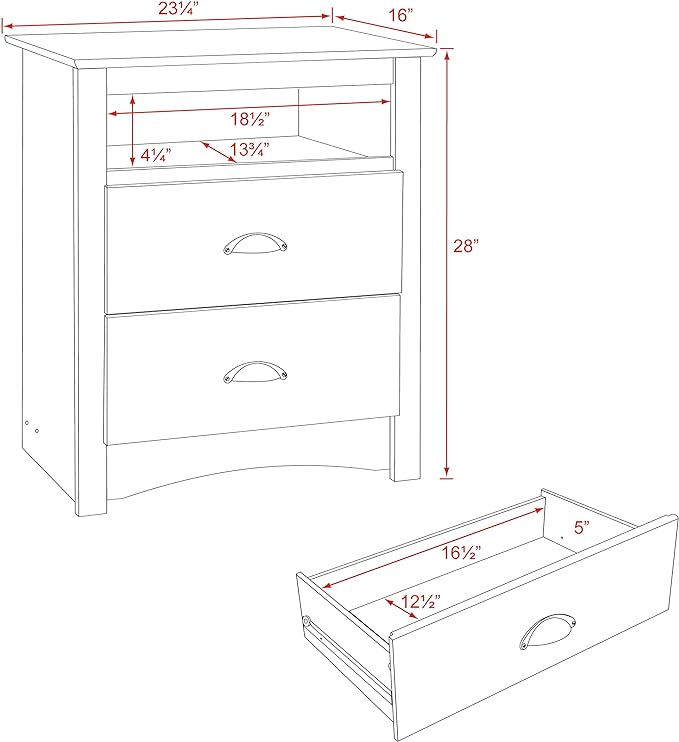 Prepac's Fremont 2 Drawer Nightstand: Elegant Bedroom Furniture, Bedside Table with Open Shelf, 23.25"W x 16"D x 28"H, Drifted Gray - DDC-2428 - LeafyLoom