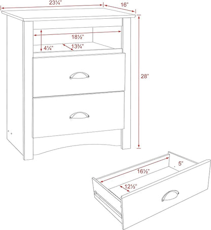 Prepac's Fremont 2 Drawer Nightstand: Elegant Bedroom Furniture, Bedside Table with Open Shelf, 23.25"W x 16"D x 28"H, Drifted Gray - DDC-2428 - LeafyLoom