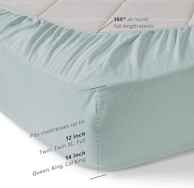 Comfort Spaces Cotton Flannel Breathable Warm Deep Pocket Sheets with Pillow Case Bedding, Cal King, Aqua Solid 4 Piece - LeafyLoom