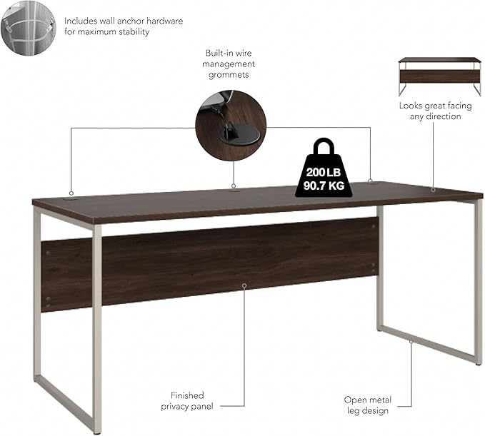 Bush Business Furniture Hybrid 72W x 30D Computer Table Desk with Metal Legs in Black Walnut - LeafyLoom