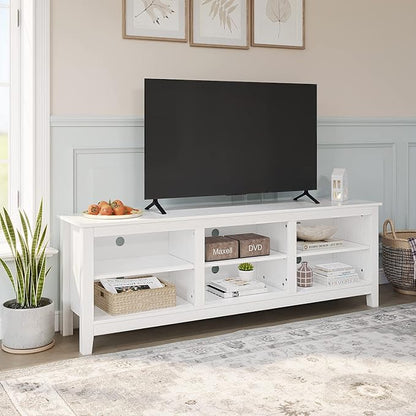 Panana TV Stand with 6 Cubby for 75 inch TV, Television Stands Entertainment Center Media Stand TV Table for Living Room, Bedroom (White 70 inch) - LeafyLoom