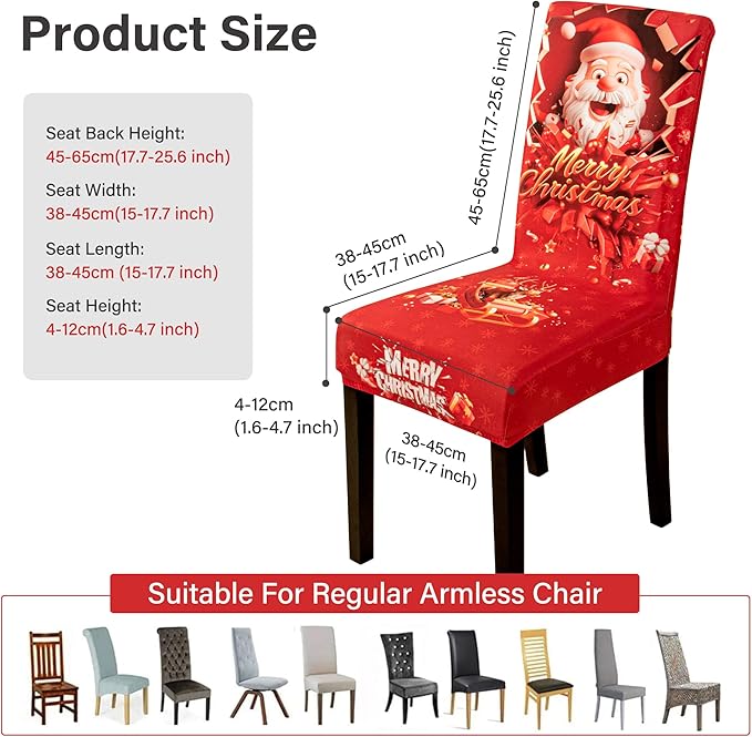 4PCS Christmas Dining Chair Covers Stretch Removable Washable Dining Room Chair Protector Slipcover 3D Print Santa Claus Deer Kitchen Chair Cover Slipcovers Protector for Xmas Holiday Party Home Décor CZL