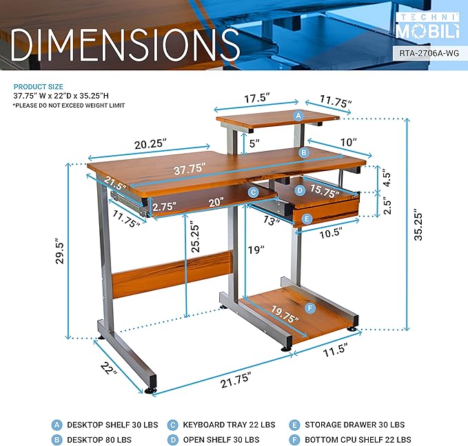 NicBex Laik-DW-00052-DX Desks, 37.75" W x 22" D x 35.25" H, Brown - LeafyLoom