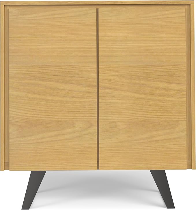 SIMPLIHOME Lowry SOLID WOOD and Metal 39 Inch Wide Modern Industrial Medium Storage Cabinet in OAK WOOD, For the Living Room, Entryway and Family Room - LeafyLoom