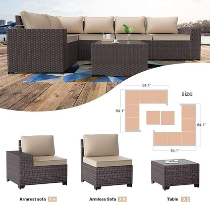 Kullavik 12PCS Outdoor Patio Furniture Set PE Wicker Rattan Sectional Sofa Patio Conversation Sets,Sand - LeafyLoom