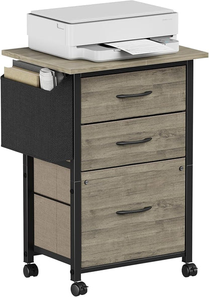 3 Drawer File Cabinet with 18'' Extended Board, Fabric Drawer, Mobile Filing Cabinet Fits A4/Letter Size Files, Rolling Printer Stand with Storage Bag, File Cabinet for Home Office, Grey - LeafyLoom