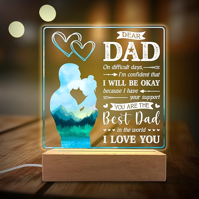 You are Best Dad in The World Acrylic Night Light Gifts for Daddy on Fathers Day, Christmas, Birthday from Son, Daughter - LeafyLoom