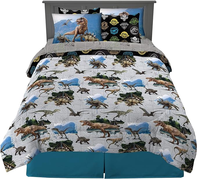 Franco Kids Bedding Super Soft Comforter and Sheet Set with Sham, 7 Piece Full Size, Jurassic World - LeafyLoom