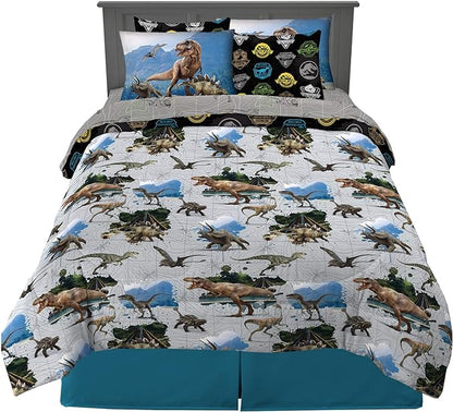 Franco Kids Bedding Super Soft Comforter and Sheet Set with Sham, 7 Piece Full Size, Jurassic World - LeafyLoom