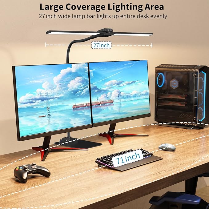 KableRika Desk Lamp Double Light: Bright Led Desk Lights for Home Office - Eye Care Reading Table lamps with Base - Dimmable Desktop lighting for Computer Monitor Study Drafting - LeafyLoom