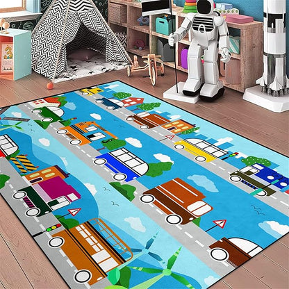 Car Carpet for Kids Kids Rugs for Playroom Car Track Rug Road Rug for Kids Car Play Rug Road Carpet for Toy Cars Car Track Rugs for Boys Car Rug for Boys Room 3'×5' - LeafyLoom