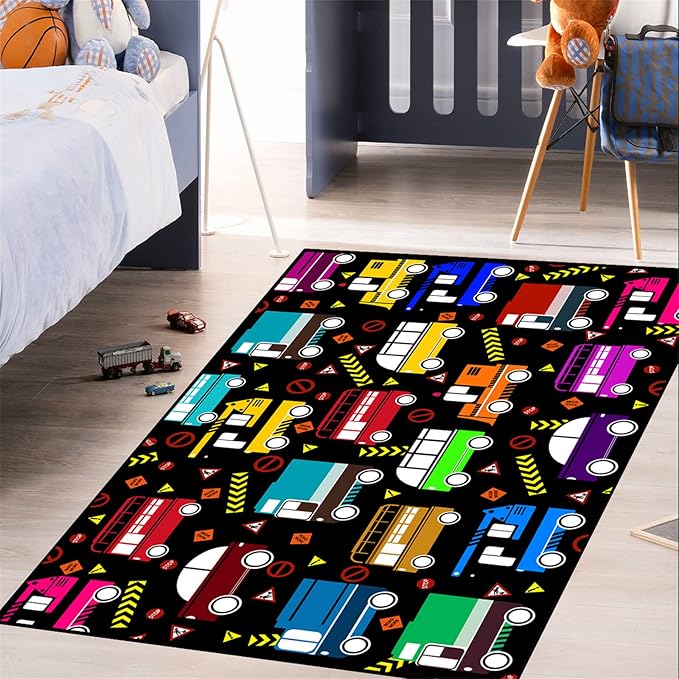 Car Play Mat Kids Rugs for Playroom Car Track Rug Kids Mat Construction Play Mat Car Play Rug Car Carpet for Kids Carpet for Bedroom Truck Rugs for Boys Room,Black 3'×4' - LeafyLoom