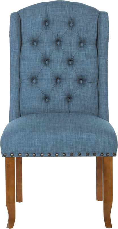 OSP Home Furnishings Jessica Button Tufted Wingback Upholstered Dining Chair with Wood Legs, Navy Blue Fabric - LeafyLoom