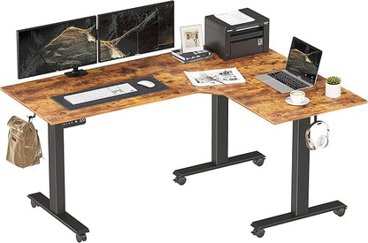 BANTI Triple Motors 63" L Shaped Standing Desk Height Adjustable, Electric Stand up Corner Desk, Sit Stand Home Office Desk Computer Workstation with Memory Preset, Rustic Brown Top - LeafyLoom