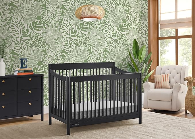 Delta Children Brooks 6-in-1 Convertible Crib, Midnight Grey + Simmons Kids Quiet Nights Breathable Crib Mattress with Removable/Machine Washable Cover (Bundle) - LeafyLoom