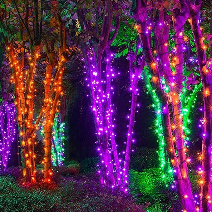 Dazzle Bright 2 Pack Total 400LED 132FT Halloween Solar String Outdoor Lights, Solar Powered with 8 Modes Waterproof Halloween Lights for Bedroom Patio Garden Tree Party Yard Decoration (Purple) DazzleBright