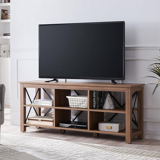 Henn&Hart Rectangular TV Stand for TV's up to 65" in Golden Brown, TV Stands for the Living Room - LeafyLoom