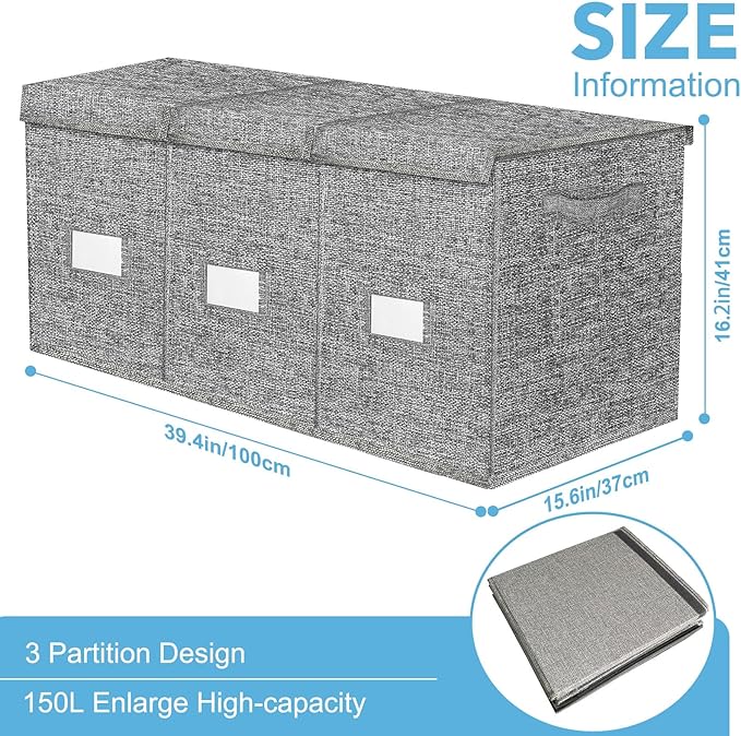 Extra Large 3 in 1 Storage Box, 150L, Grey, Polyester Blend, Waterproof, for Kids Room, Arts & Crafts, 39.4x14.0x16.0 inches - LeafyLoom