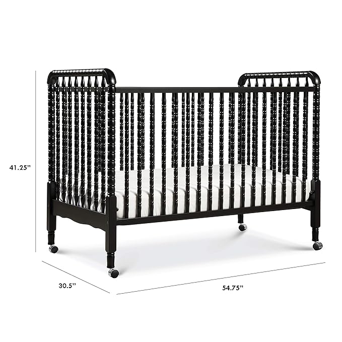 DaVinci Jenny Lind 3-in-1 Convertible Crib in Ebony, Removable Wheels, Greenguard Gold Certified - LeafyLoom