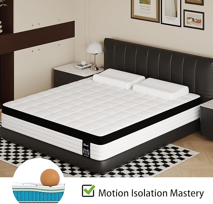 Queen Size Mattress, 10 Inch Hybrid Queen Mattresses, Medium Firm Mattress with Memory Foam and Pocket Springs, 3 Coils Strong Edge Support, Pressure Relief, Medium Firm, Bed in Box - LeafyLoom