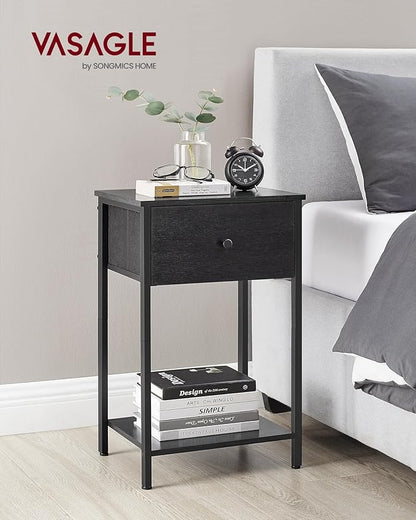 VASAGLE Nightstands, Set of 2, Side Table with Fabric Drawer, 24-Inch Tall End Table with Storage Shelf, Bedroom, Black ULGS221B21 - LeafyLoom