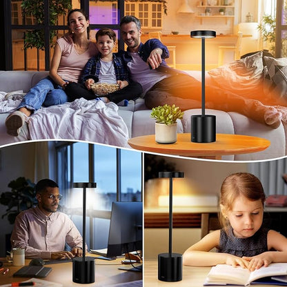 LED Table Lamp Eye-Caring Battery Operated Desk Lamps Bedside Reading 3-Colors Wireless Dimmable Night Light for Bedroom Living Room Home Office Up to 72h Cordless Lighting - LeafyLoom