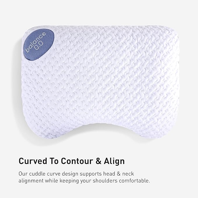 Bedgear Balance Cuddle Curve Performance Pillow - Size 0.0 - Moisture-Wicking Pillow for Side Sleepers - Medium Firmness Bed Pillow- Hypoallergenic, Washable Removable Cover - 20" W x 26" L x 4.75" H - LeafyLoom