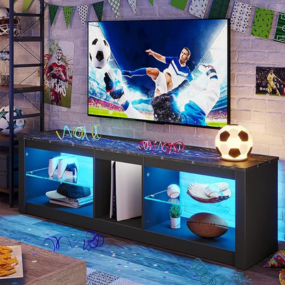 Bestier Entertainment Center LED Gaming TV Stand for 55+ Inch TV Adjustable Glass Shelves 22 Dynamic RGB Modes TV Cabinet Game Console PS4, Black Marble - LeafyLoom