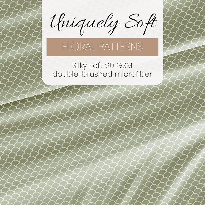 3 Piece Twin Bedding Sheet Set (Sage Scallops) - Sleep Better Than Ever with These Ultra-Soft & Cooling Bed Sheets for Your Twin Size Bed - Deep Pocket Fits 16" Mattress - LeafyLoom