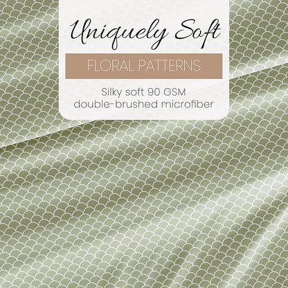 3 Piece Twin Bedding Sheet Set (Sage Scallops) - Sleep Better Than Ever with These Ultra-Soft & Cooling Bed Sheets for Your Twin Size Bed - Deep Pocket Fits 16" Mattress - LeafyLoom