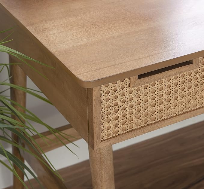 Linon Natural Dutton Wood and Rattan Desk - LeafyLoom