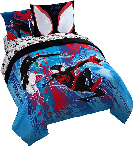 Marvel Spiderman Across The Spider-Verse Glitch 7 Piece Queen Size Bed Set - includes Comforter & Sheet Set Bedding - Super Soft Fade Resistant Microfiber (Official Product) - LeafyLoom