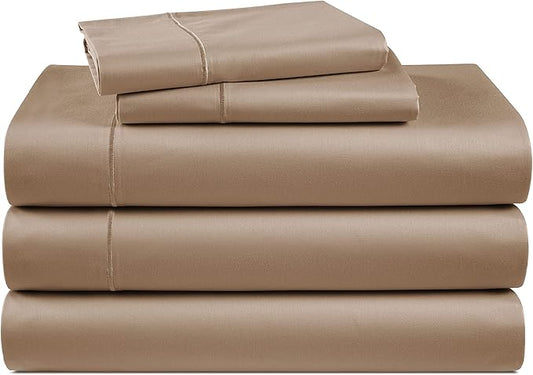 LANE LINEN Split King Sheets for Adjustable Beds - 1000 Thread Count 5 Piece Set 100% Egyptian Cotton Sateen Weave Cool Breathable & Soft 2 Fitted Fits Upto 17" Deep Pockets Taupe - LeafyLoom