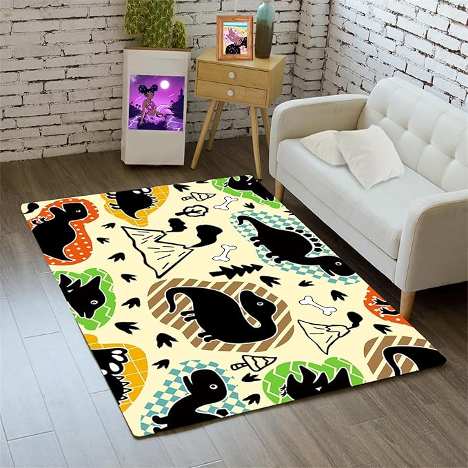 Dinosaur Rugs for Boys Bedroom - Kids Bedroom Rug Dinosaur Pattern Area Rug Kids Play Rugs for Boys Dinosaur Bedroom Decor for Boys Colorful Dinosaur Print Area Rug Kids Rugs for Bedroom,2'×3' - LeafyLoom