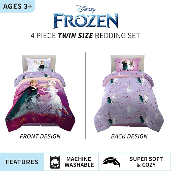 Disney Frozen 2 Kids Bedding Super Soft Comforter And Sheet Set, 4 Piece Twin Size, "Official" Disney Product By Franco - LeafyLoom