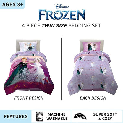 Disney Frozen 2 Kids Bedding Super Soft Comforter And Sheet Set, 4 Piece Twin Size, "Official" Disney Product By Franco - LeafyLoom