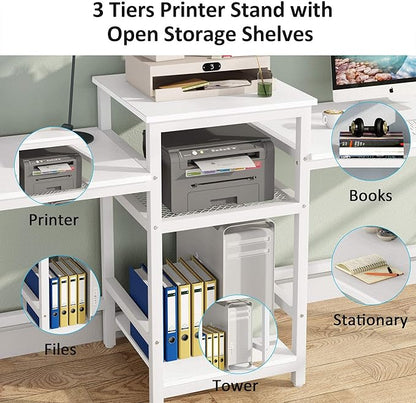 Tribesigns 96.9" Double Computer Desk with Printer Shelf, Extra Long Two Person Desk Workstation with Storage Shelves, Large Office Desk Study Writing Table for Home Office, White - LeafyLoom