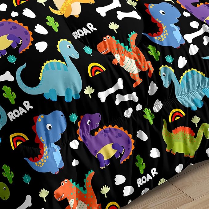 Dinosaur Comforter Set Twin - Cartoon Dinosaur Twin Bedding Set for Boys Kids Twin Size Comforter Set for Boys Soft Breathable Dino Quilt Kids Bedding Set, 1 Comforter 1 Pillowcase - LeafyLoom